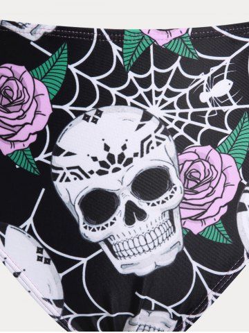 Plus Size & Curve Skull Rose Print Crossover Three Piece Bikini Swimsuit