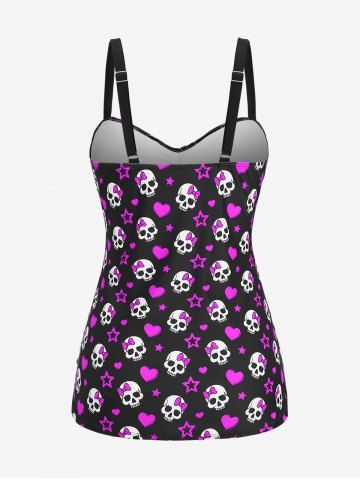 Plus Size Skull Bowknot Heart Stars Print Boyleg Tankini Swimsuit