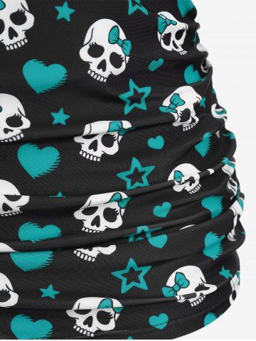 Plus Size Skull Bowknot Heart Stars Print Boyleg Tankini Swimsuit