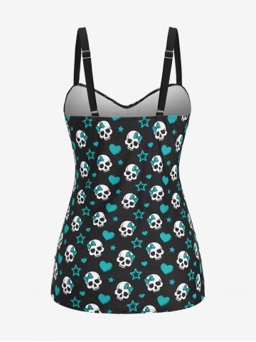 Plus Size Skull Bowknot Heart Stars Print Boyleg Tankini Swimsuit