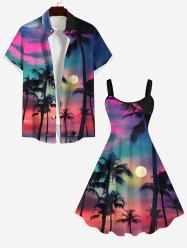 Short de Plage Transparent Ombré Imprimé Cocotier et Lune Coloré Grande Taille pour Couples - Multi-A 