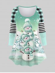 Plus Size Christmas Tree Snowman Snowflake Ombre Plaid Stripes Print Raglan Sleeve T-shirt -  