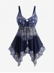 Plus Size Paisley Floral Print Cinched Ruched Asymmetrical Boyshorts Tankini Swimsuit -  