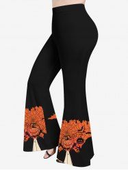 Plus Size Pumpkin Wizard Spider Web Tree Print Halloween Flare Pants -  