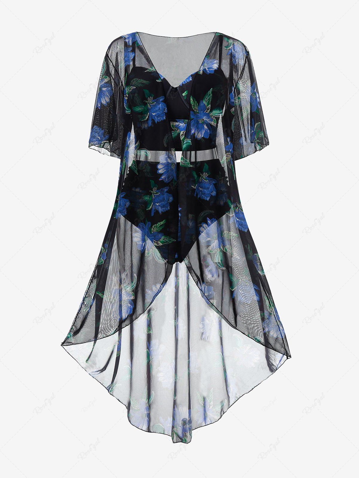 Chic Plus Size Underwire Floral Tankini Swimsuit With Cover Up Set  