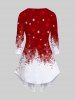 T-shirt Asymétrique Grande Taille Imprimé Élément de Noël - Rouge 