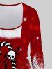 T-shirt Asymétrique Grande Taille Imprimé Élément de Noël - Rouge 
