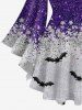 Plus Size Flare Sleeves Glitter Sparkling Galaxy Sequins Bat Print Halloween Lattice T-shirt -  