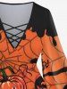 Plus Size Flare Sleeves Pumpkin Wizard Spider Web Tree Print Halloween Lattice T-shirt -  