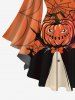Plus Size Flare Sleeves Pumpkin Wizard Spider Web Tree Print Halloween Lattice T-shirt -  