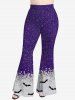 Plus Size Glitter Sparkling Galaxy Sequins Bat Print Halloween Pull On Flare Pants -  