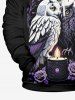 Plus Size Owl Moon Rose Flower Candle Branch Leaf Print Halloween Pullover Long Sleeves Hoodie For Men -  
