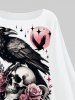 Plus Size Skull Rose Flower Eagle Moon Star Letters Print Halloween Pullover Asymmetric Cape Cloak -  