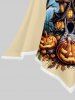 Plus Size Pumpkin Castle Tree Eagle Print Pullover Halloween Asymmetric Cape Cloak -  
