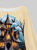 Plus Size Pumpkin Castle Tree Eagle Print Pullover Halloween Asymmetric Cape Cloak -  