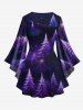 Plus Size Christmas Tree Star Glitter Light Beam 3D Print Lattice Crisscross Flare Sleeve T-shirt -  