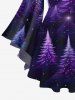 Plus Size Christmas Tree Star Glitter Light Beam 3D Print Lattice Crisscross Flare Sleeve T-shirt -  