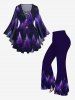 Plus Size Christmas Tree Star Glitter Light Beam 3D Print Lattice Crisscross Flare Sleeve T-shirt -  