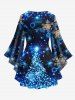 Plus Size Christmas Tree Ball Snowflake Glitter Light Beam 3D Print Lattice Crisscross Flare Sleeve T-shirt -  