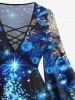 Plus Size Christmas Tree Ball Snowflake Glitter Light Beam 3D Print Lattice Crisscross Flare Sleeve T-shirt -  