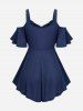 Plus Size Ruched Butterfly Buckle Chain Cold Shoulder T-shirt -  