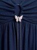 Plus Size Ruched Butterfly Buckle Chain Cold Shoulder T-shirt -  
