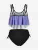 Plus Size & Curve Gothic Skull Print Ruffled Overlay Tankini Swimwear -  