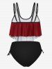 Plus Size & Curve Gothic Skull Print Ruffled Overlay Tankini Swimwear -  