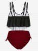 Plus Size & Curve Gothic Skull Print Ruffled Overlay Tankini Swimwear -  
