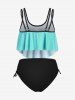 Maillot de Bain Tankini Gothique Superposé Crâne Imprimée de Grande Taille à Volants - Vert 5X