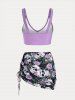 Plus Size & Curve Skull Rose Print Crossover Three Piece Bikini Swimsuit -  