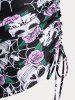 Plus Size & Curve Skull Rose Print Crossover Three Piece Bikini Swimsuit -  