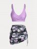 Plus Size & Curve Skull Rose Print Crossover Three Piece Bikini Swimsuit -  