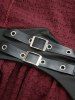 Plus Size Textured Crinkle PU Strap Buckle Grommet Belted A Line Solid Dress -  