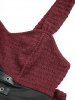 Plus Size Textured Crinkle PU Strap Buckle Grommet Belted A Line Solid Dress -  