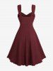 Robe Ligne A Texturée Ceinturée Grande Taille à Bretelle Bouclée en PU - Rouge foncé 5x | US 30-32