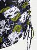 Plus Size & Curve Skull Rose Print Crossover Three Piece Bikini Swimsuit -  