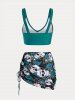 Plus Size & Curve Skull Rose Print Crossover Three Piece Bikini Swimsuit -  