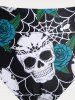 Plus Size & Curve Skull Rose Print Crossover Three Piece Bikini Swimsuit -  