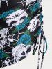 Plus Size & Curve Skull Rose Print Crossover Three Piece Bikini Swimsuit -  