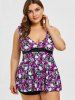 Ensemble de Tankini Superposé Rose Fleur et Crâne Imprimées de Grande Taille - Rouge foncé L | US 12