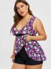 Ensemble de Tankini Superposé Rose Fleur et Crâne Imprimées de Grande Taille - Rouge foncé L | US 12