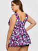 Ensemble de Tankini Superposé Rose Fleur et Crâne Imprimées de Grande Taille - Rouge foncé L | US 12