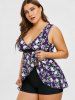 Plus Size Skulls Rose Flowers Print Surplice Layered Boyshorts Tankini Set -  