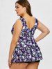 Plus Size Skulls Rose Flowers Print Surplice Layered Boyshorts Tankini Set -  