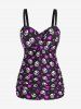 Plus Size Skull Bowknot Heart Stars Print Boyleg Tankini Swimsuit -  