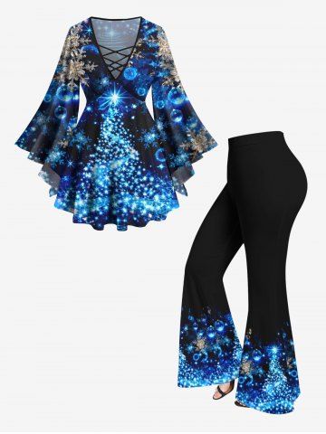 Christmas Tree Ball Snowflake Glitter Light Beam 3D Print Plus Size Matching Set - MULTI-A