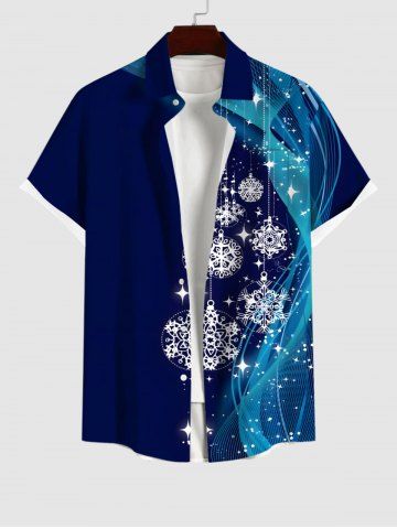 Plus Size Christmas Snowflake Tassel Star Light Beam 3D Print Buttons Pocket Shirt For Men - MIDNIGHT BLUE - 3XL