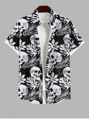 Chemise Imprimé Feuilles Tropicales à Boutons Grande Taille avec Poche pour Homme