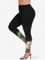 Plus Size Santa Claus Phone Letters Leopard Plaid Print Christmas Skinny Leggings -  
